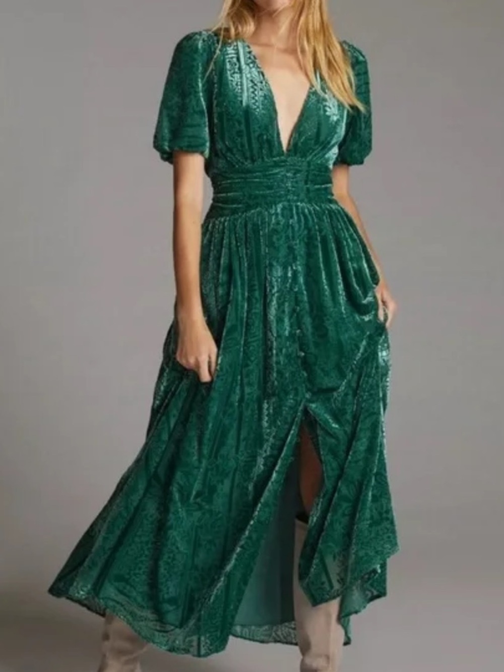 Anthropologie Katerina Velvet Button Front Maxi Dress Size 0 Whimsy Whimsigoth